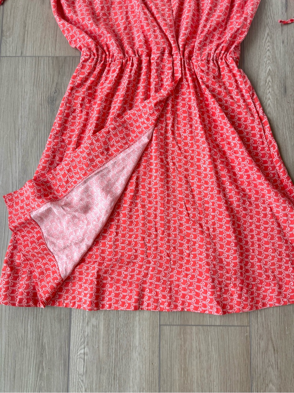 Anthro Maeve Carlotta Ruched Shirtdress Coral Print Tie Sleeve Sz S EUC flirty - Picture 12 of 16
